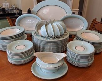 Stunning 55-piece set of Castleton "Turquoise" Tiffany blue china, by Interpace, 1954-1972.