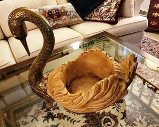 Brass Neck and Head Swan Planter