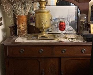 European Walnut Mirrored Sideboard.  