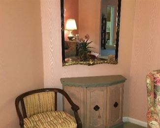 Ornate Mirror, Wooden Accent chair, foyer table