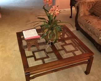 wooden and glass square coffee table
