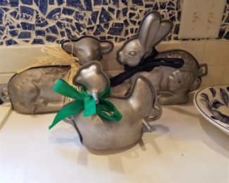 VINTAGE CAST ALUMINUM CAKE MOLDS  $25 EACH LAMB AND BUNNY SOLD.   ROOSTER IS AVAILABLE FOR $25