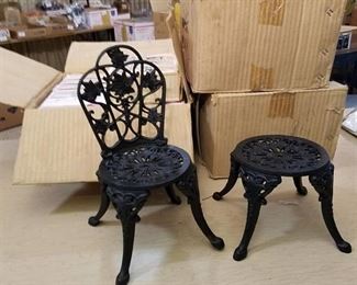 12 cast iron doll chairs and 12 cast iron doll tables - assembled units are for demonstration only