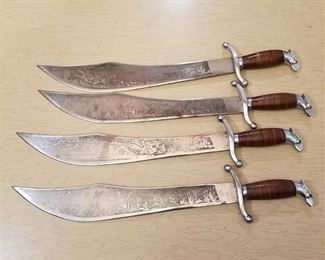 4 etched blade machetes
