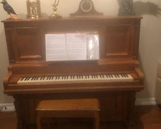 This blonde Shaw upright piano plays very nicely, in my clients home for 60 plus years then I bought it and moved here 2 years ago... So, just two owners. Just $300.