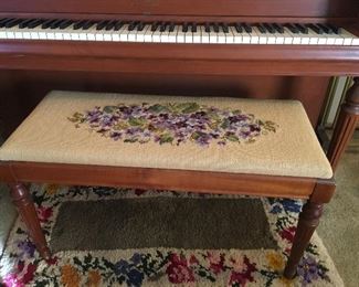 Vintage piano bench with embroidered lid