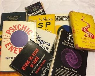 Huge collection of vintage para psychology books. These are just a few pulled from the library. There are hundreds!