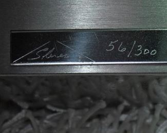 Greg Sheres limited edition polished stainless steel and 24k gold plated brass dining table with 8 chairs