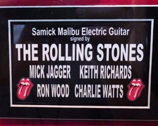 Signed Samick Malibu electric guitar by all 4 members of the Rolling Stones