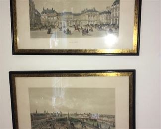 Two antique lithographic prints. Lithographed by Charpentier after a painting by Felix Benoist. Two available: "Paris en 1860, La Palais de Justice et la Siene d'apres" (above) and "Paris en 1860, Palais Royal" (lower).