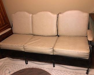 Beige Leather Sofa with decorative Iron Work part of 5 piece set