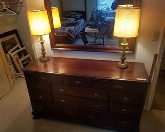 Dresser with Matching Mirror and Lamps