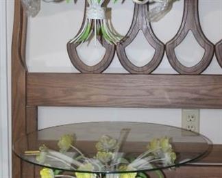 Italian Tole chandelier and matching Tole table.  Chandelier is one of two.  Table and chandelier are in excellent condition.