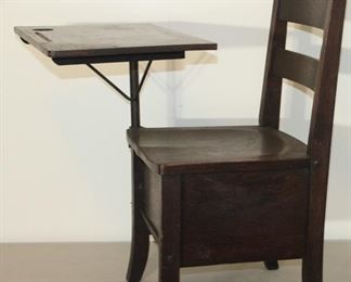 Early Walthall school desk, probably from the 40's.  The desk swivels.  Excellent condition.