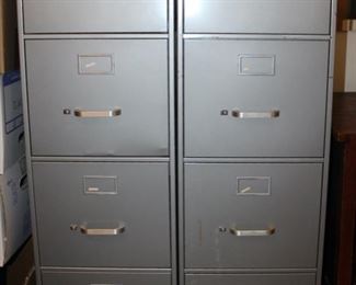 Steel Case letter-size filing cabinets, both lockable and both with keys.