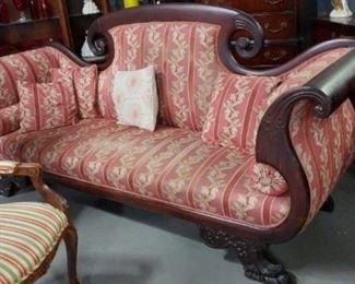 Victorian Cleopatra style solid wood animal paw front legs sofa & matching armchair