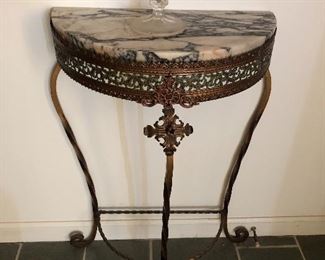 ANtique marble and brass 1/2 moon table 