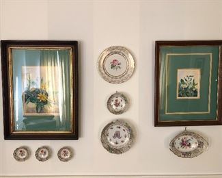 Dresend dishes, 2 vintage framed prints