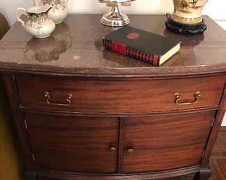 Antique walnut marble top cabinet 