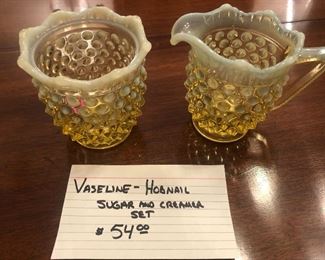 Vaseline Hobnail sugar & creamer