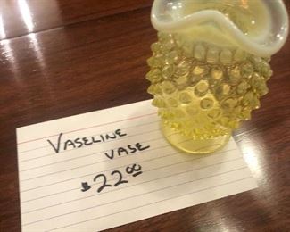 Vaseline glass hobnob vase