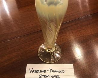 Antique Vaseline diamond stem vase
