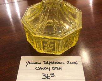 Yellow depression glass candy dish 