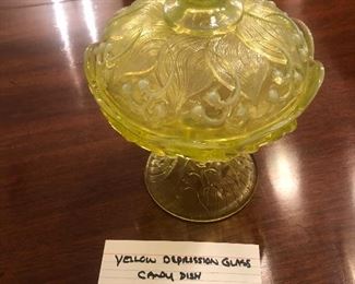 Yellow depression glass candy dish