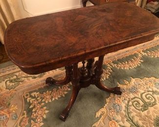 Antique Burl Walnut card table with  inlay top