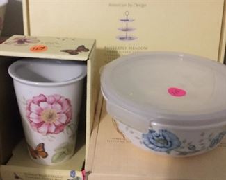 Lenox butterfly meadow dishes, coffee pot, sugar & creamer, salt & pepper sets. 