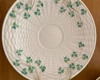 Belleek Irish Shamrock 2nd Black Mark, Basket Weave Handled Cake Plate,1891-1926		
