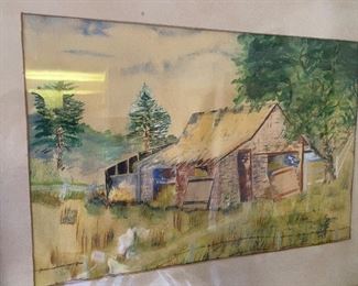 Early 1900’s original watercolor “cabin in the woods”