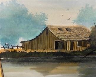 Rare Robert Banister water color painting “Tidewater Barn” Signed