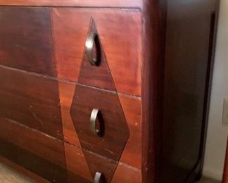 Vintage Art Deco Walnut/Maple Dresser w/ Mirror	33x44x20in	HxWxD
