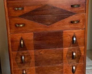 Vintage Art Deco Walnut/Maple Tall Dresser	45x34x19in	HxWxD
