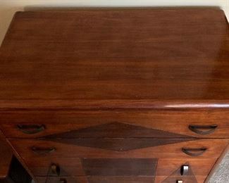 Vintage Art Deco Walnut/Maple Tall Dresser	45x34x19in	HxWxD
