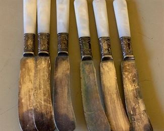 6pc Sterling Silver Mother of Pearl Knives		

