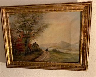 *Original* Antique Oil Painting Horse Drawn carriage		