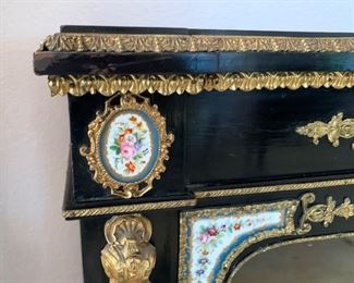 Antique French Cabinet Porcelain & Ornate Ormolu	44x35x15in	HxWxD
