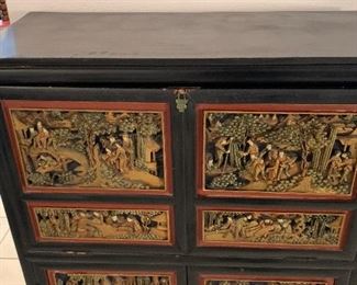Highly Carved Asian Drop Front Bureau	51x36x15.5in	HxWxD
