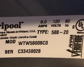 Whirlpool Cabrio Top Load Washer 3.8 cu. ft. Washing Machine  WTW5800BCO	43x28x28in	HxWxD
 