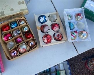 Crates full of vintage Christmas ornaments