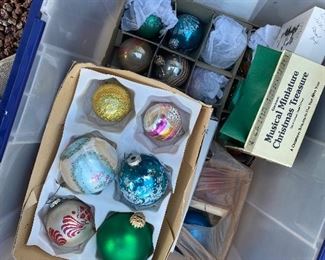 Crates full of vintage Christmas ornaments