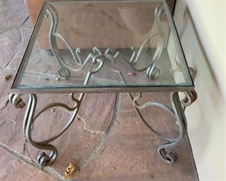 Pleather Love Seat $80, 3-Heavy duty solid Iron and thick glass tables $100 each