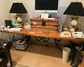 Beautiful Table being used as a desk. Gorgeous iron base and pine top. $700