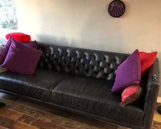 Crate and barrel new brown leather sofa