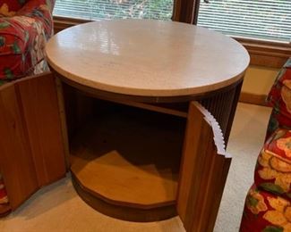 #10 round marble top end table w  2 doors 26x21  $ 100.00