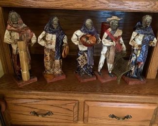 #44 set of 5 papermache statues of people with tools $ 40.00