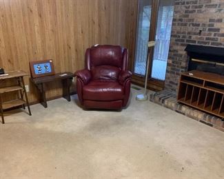 #18 handmade wood bench w carving design 30x11x21	 $45.00 
#3	Chair 	Burgundy leather recliner rocker 	 $275.00 
#38	cabinet	hand made tv cabinet w record holder and 2 shelves 32x17x21 on wheels 	 $45.00 
