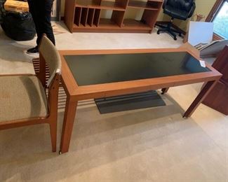 #15	table 	sofa table teak with black insert on wheels 60x20x27	 $175.00 
 #42 	chair	mid century chair as is stain seat	 $75.00 
